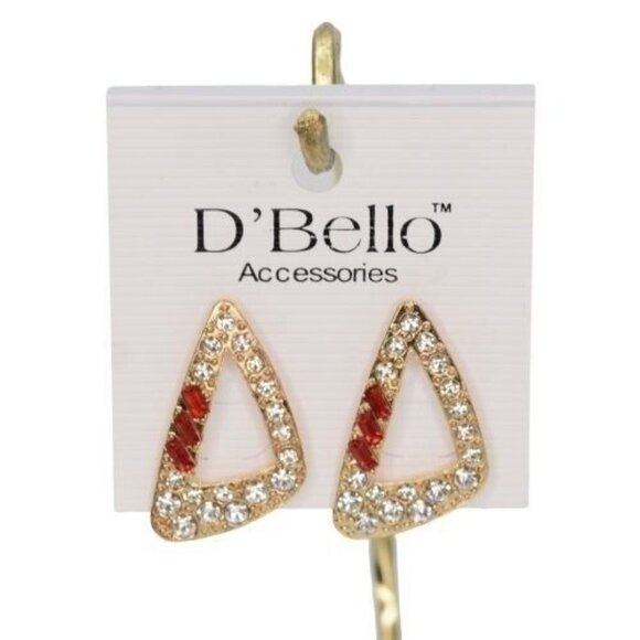DBello Accessories Pierced Earrings Gold Tone CZ Red Rhinestone Triangular - Picture 2 of 4